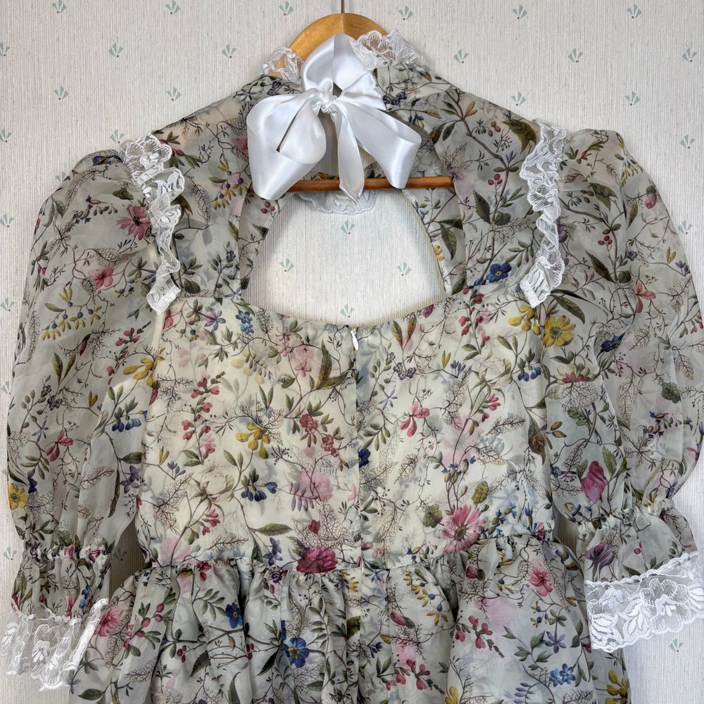 Selkie Ruffle Neck Cutout Dress Medium Floral Cottagecore Fairy Whimsical Doll - Picture 10 of 16